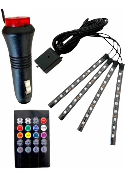 Resveq Araç Içi Aydınlatma Kumandalı 12 LED Ayak Altı LED Ambiyans Işığı Sese Duyarlı Kumandalı indirimleri
