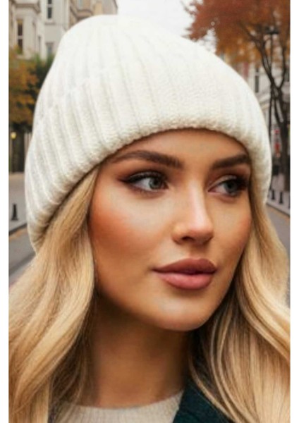 Kadın Yumuşak Dokulu Kalın Fitilli Soft Yünlü Bere