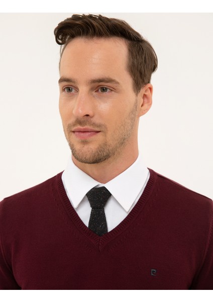 Erkek Bordo Slim Fit V Yaka Basic Triko Kazak 50230806-VR014 fiyatları