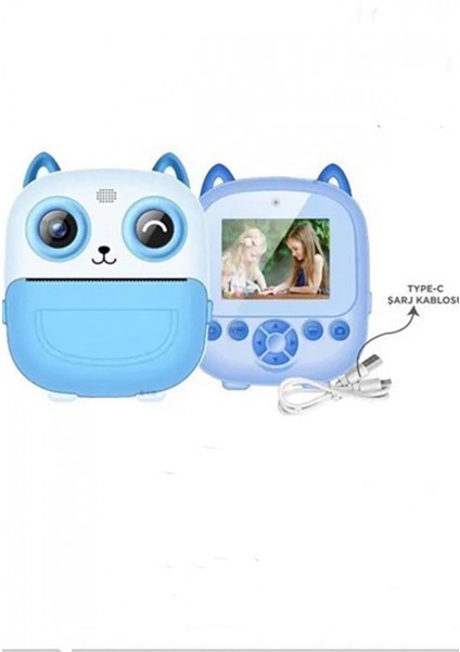 Dijital Video Fotoğraf App Destekli Çocuk Kamerası Termal Resim Kağıt Baskılı Yazıcı Mavi