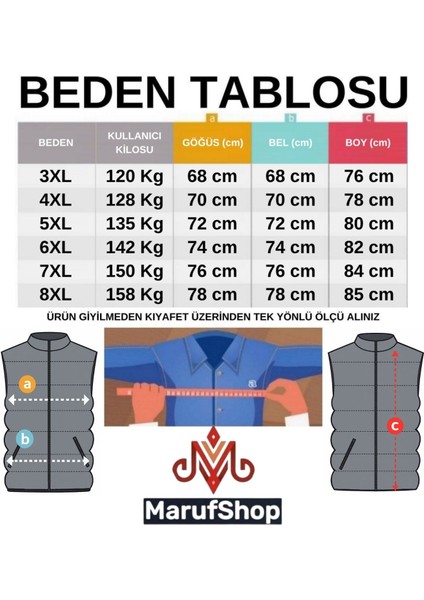 Erkek Büyük Beden 120 KILO-158 Kilo Arası Için Uygun Dik Yaka Mevsimlik Kapitone Yelek indirimleri