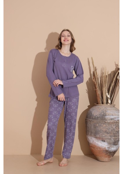 Kadın Pamuk'lu Düğme Yaka Raporlu Interlok Kışlık Pijama Takımı 05035 - 1 Adet modelleri