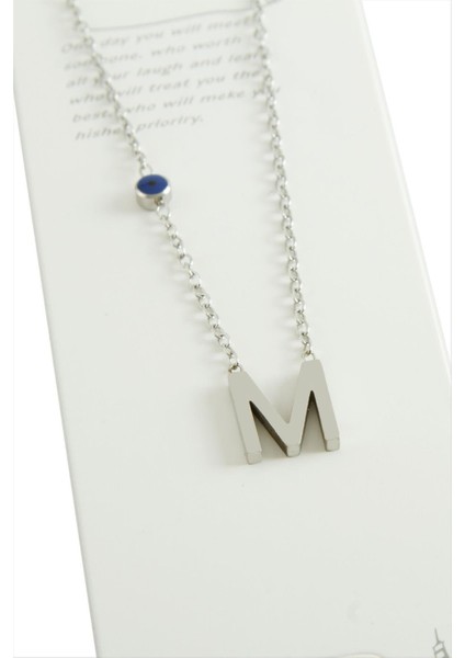 Resveq Gümüş Renkli Harfli Çelik Kolye-M