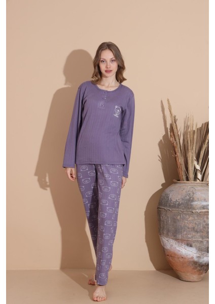 Kadın Pamuk'lu Düğme Yaka Raporlu Interlok Kışlık Pijama Takımı 05035 - 1 Adet fırsatları