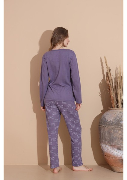 Kadın Pamuk'lu Düğme Yaka Raporlu Interlok Kışlık Pijama Takımı 05035 - 1 Adet indirimleri
