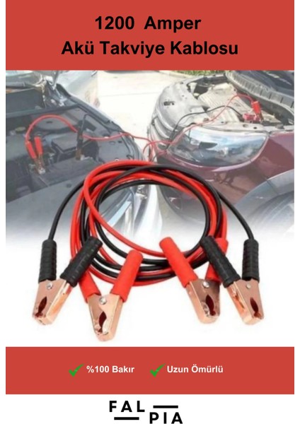 Premium Seri %100 Bakır Kalın Kablo 1200 Amper Güçlü Araç Oto Akü Takviye Hızlı Şarj Kablosu 1 Adet