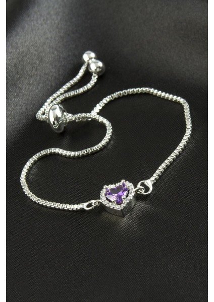 Resveq Kalp Zirkon Taşlı Asansörlü Bileklik Ciddi Ilişki Bilekliği-Mor