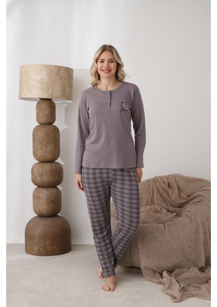 Kadın Pamuk'lu Düğme Yaka Raporlu Interlok Kışlık Pijama Takımı 05162 - 1 Adet fiyatları