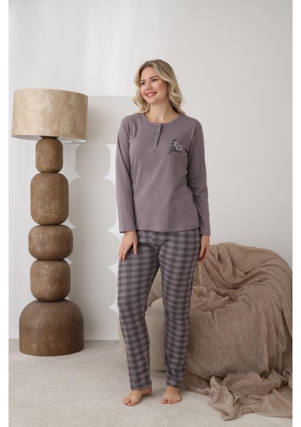 Kadın Pamuk'lu Düğme Yaka Raporlu Interlok Kışlık Pijama Takımı 05162 - 1 Adet modelleri