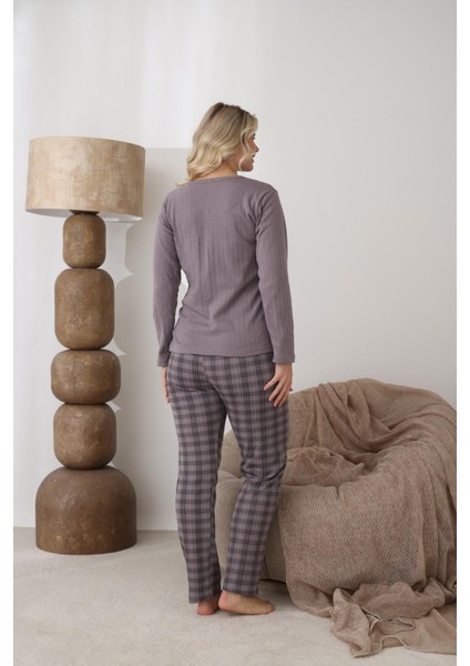 Kadın Pamuk'lu Düğme Yaka Raporlu Interlok Kışlık Pijama Takımı 05162 - 1 Adet fırsatları