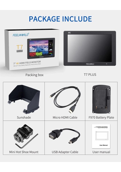 T7 Plus 7 Inç 3D Lut Kamera Alan Monitörü 1920X1200 4K HDMI indirimleri