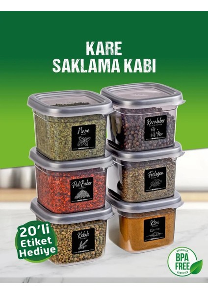 6 Lı 12 Parça 550 Ml. Kare Erzak Saklama Kutusu Baharatlık Seti 20 Etiket Hediyeli fiyatları