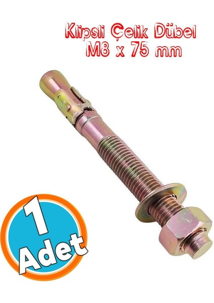 Klipsli Saplamalı Çelik Dübel M8X75 mm Raf Montaj Bağlantı Zemin Monte Tavan Beton Asma Aparat Dübel