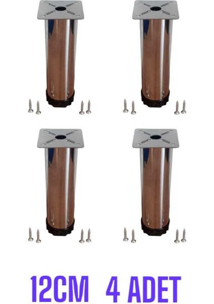 12 cm Krom Ayarlanabilir Kanepe, Koltuk, Baza, Mobilya Yükseltme Ayakları (4 Adet) Metalik 4'lü Baza