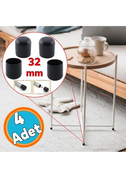 Masa Sandalye Sehpa Ayak Tapası Tıpa Papuç Takoz Yuvarlak Siyah 32 mm Parke Zemin Koruyucu 4 Adet Ke