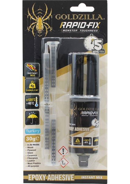 Rapidfix Mikser Uçlu Şeffaf Epoksi Kaynak Macun Tamir Yapıştırıcı Şırınga 30 gr 5 Dk Epoksiler