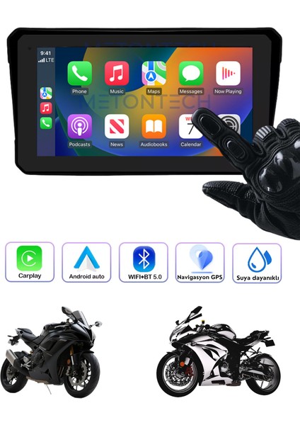6 inç Motosiklet CarPlay Dokunmatik Ekran | Gps, Dokunmatik, IPX8 Suya Dayanıklı | Motor Carplay Ekran Android Auto