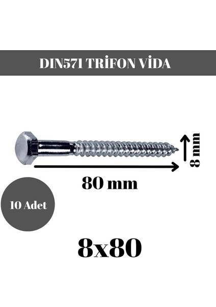 Trifon Vida 8X80 mm Altı Köşe Anahtar Başlı Vida 10'lu Paket fiyatları