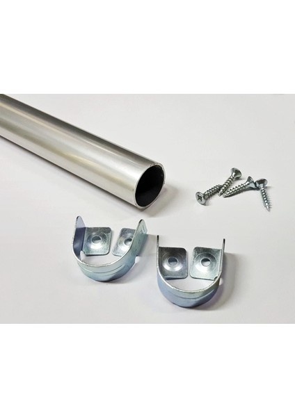 Gardırop Askı Borusu Yuvarlak 1 Adet 60 cm Alüminyum Dolap Askı Borusu 2 Adet Boru Başlığı Dolap Içi