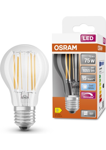 LED Flament Dim 7.8W 4000K 1055LM E27 Duy Işık Ampul Tekli Beyaz Işık E27 Filament Ampul 0 - 250 Wat
