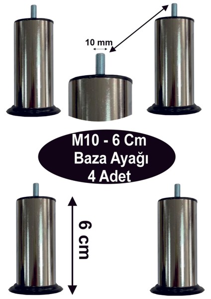 M10 - 6 cm 4 Adet Baza/koltuk Ayağı Gri 4'lü Baza Ayağı Tr
