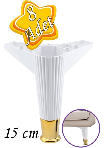 8 Adet Golden Ayak 15 cm Beyaz Altın Gold Mobilya Kanepe Sehpa Ünite Koltuk Ayağı Baza Ayak Ayakları