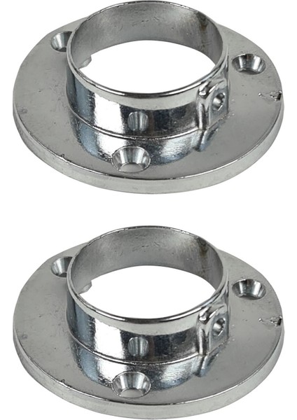 Metal Krom Yuvarlak Gardrop Borusu Flanşı 25MM 2 Adetli Set BK024 Dolap Içi Düzenleyiciler Gri
