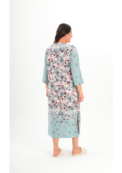 Kadın Kruvaze Yaka Rahat Kesim Truvakar Kol Desenli Viskon Günlük Midi Büyük Beden Elbise Gecelik fiyatları