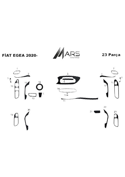 Fiat Egea Konsol-Torpido Kaplama 2020- 23 Parça Siyah Karbon