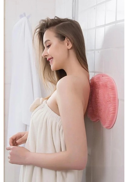 Pembe Vantuzlu Banyo Sırt Fırçası ve Masaj Matı Pembe Cn modelleri