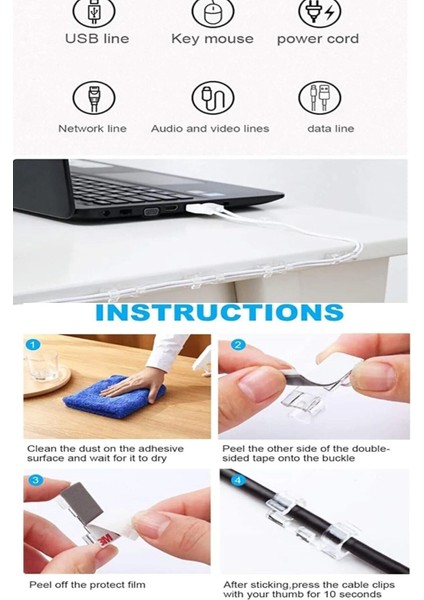 20LI Şeffaf Kablo Sabitleyici Düzenleyici Klips Duvar Fayans Cam Yapışkanlı Kablo Tutucu modelleri