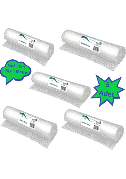 Balonlu Naylon Sargı 5 Adet 33 cm En 5 Metre Boyunda Havalı Eşya Koruma Ambalaj Pat Pat 5' Li Şeffaf