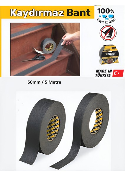 Merdiven Kaydırmaz Bandı 50MM x 5 Metre – Geniş Yüzeylerde Maksimum Güvenlik! Tamir Bandı Siyah Tr S