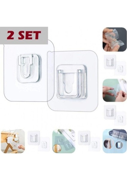 Geçmeli Klips Eşya Sabitleme Askısı 2 Set Duvar Pano Askısı Güçlü 2 Li Set Askı Şeffaf