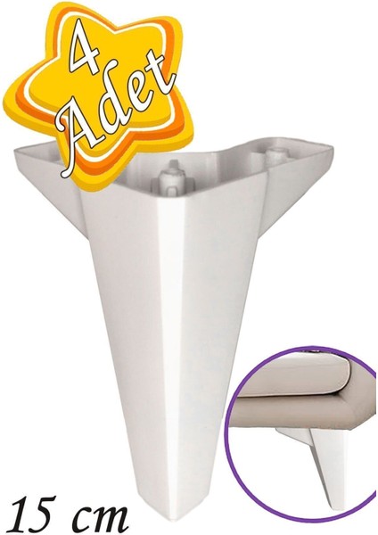 4 Adet Serdivan 15 cm Beyaz Lüx Mobilya Kanepe Sehpa Ünite Koltuk Ayağı Baza Ayak Masa Ayakları Beya