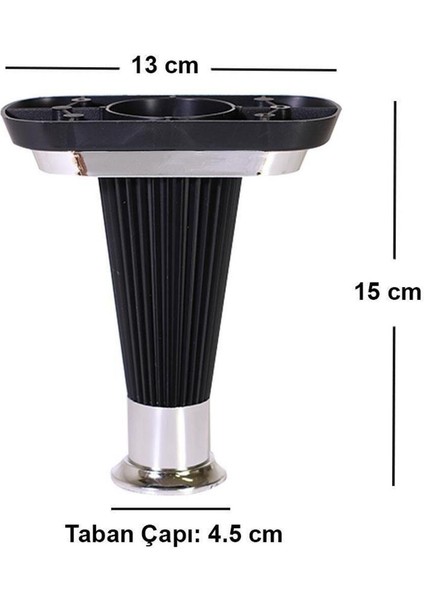 (4 Adet) Mobilya Kanepe Koltuk Ünite Ayağı 15 cm Siyah Krom Baza Ayak Siyah 4'lü Koltuk Ayağı Tr modelleri