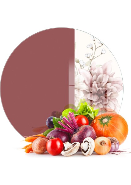 Cam Kesme Tahtası ve Sunumluk Yuvarlak Vintage Gül Kurusu 30X30 cm