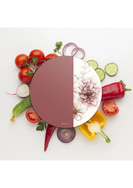 Cam Kesme Tahtası ve Sunumluk Yuvarlak Vintage Gül Kurusu 30X30 cm modelleri