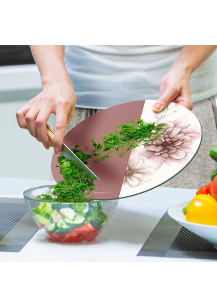 Cam Kesme Tahtası ve Sunumluk Yuvarlak Vintage Gül Kurusu 30X30 cm indirimleri