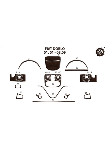 Fiat Doblo Konsol-Torpido Kaplama 2001-2009 26 Parça Koyu Meşe