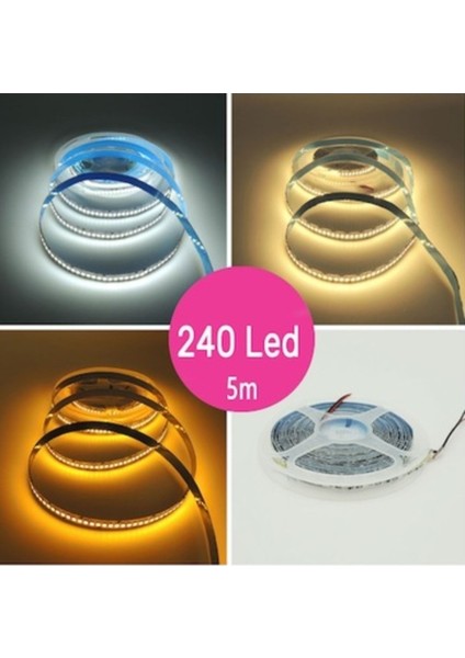 Metrede 240 LED 12VOLT 18WATT Beyaz Işık 5metre IP20 Iç Mekan Smd Şerit LED Tekli Beyaz Işık B22 LED