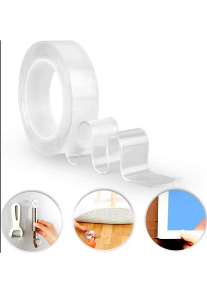 Nano Bant Çift Taraflı Bant Şeffaf Yeniden Kullanılabilir Su Geçirmez Iz Bırakmaz Çerçeve Bandı 1 mt fırsatları