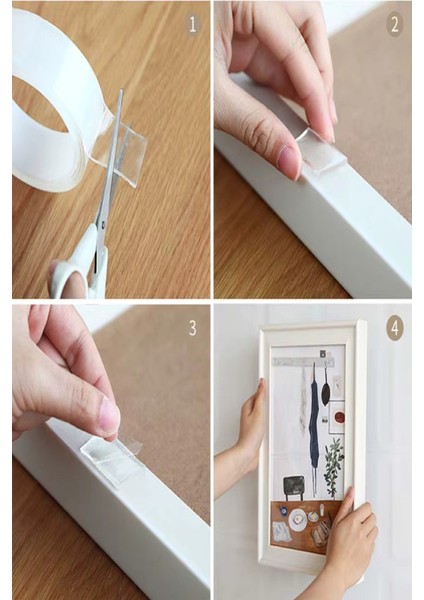 Nano Bant Çift Taraflı Bant Şeffaf Yeniden Kullanılabilir Su Geçirmez Iz Bırakmaz Çerçeve Bandı 1 mt