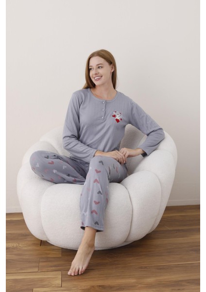 Kadın Pamuk'lu Düğme Yaka Raporlu Interlok Kışlık Pijama Takımı 05020 - 1 Adet fiyatları