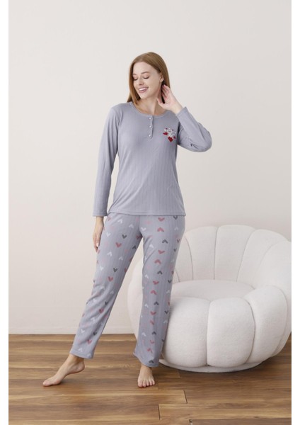 Kadın Pamuk'lu Düğme Yaka Raporlu Interlok Kışlık Pijama Takımı 05020 - 1 Adet modelleri