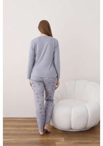 Kadın Pamuk'lu Düğme Yaka Raporlu Interlok Kışlık Pijama Takımı 05020 - 1 Adet fırsatları