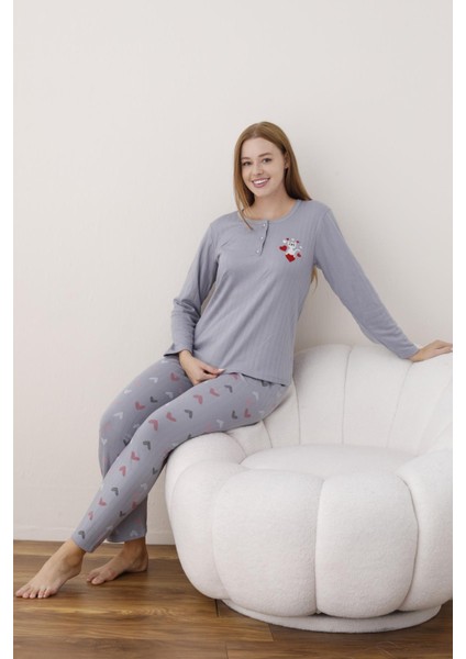 Kadın Pamuk'lu Düğme Yaka Raporlu Interlok Kışlık Pijama Takımı 05020 - 1 Adet indirimleri