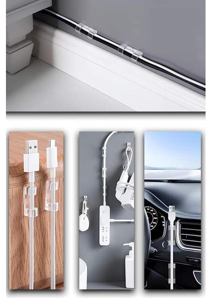 Kablo Sabitleyici Şeffaf Yapışkanlı Klips Banyo Mutfak Dağınıklık Toplayıcı Güçlü Yapışkan 20 Adet