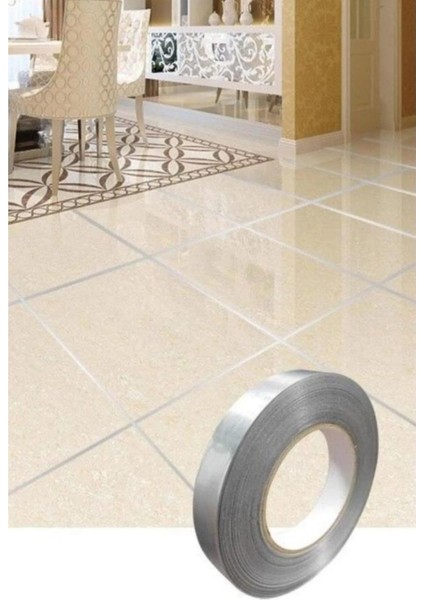 Gümüş Fayans Arası Şerit Bant Yapışkanlı Derz Duvar Yer Bandı 50M Tamir Bandı Gümüş