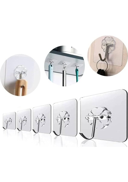 10 Adet Tekli Kendinden Yapışkanlı Güçlü Şeffaf Askılık - Kapı Arkası Mutfak Duvar Banyo Askı Beyaz